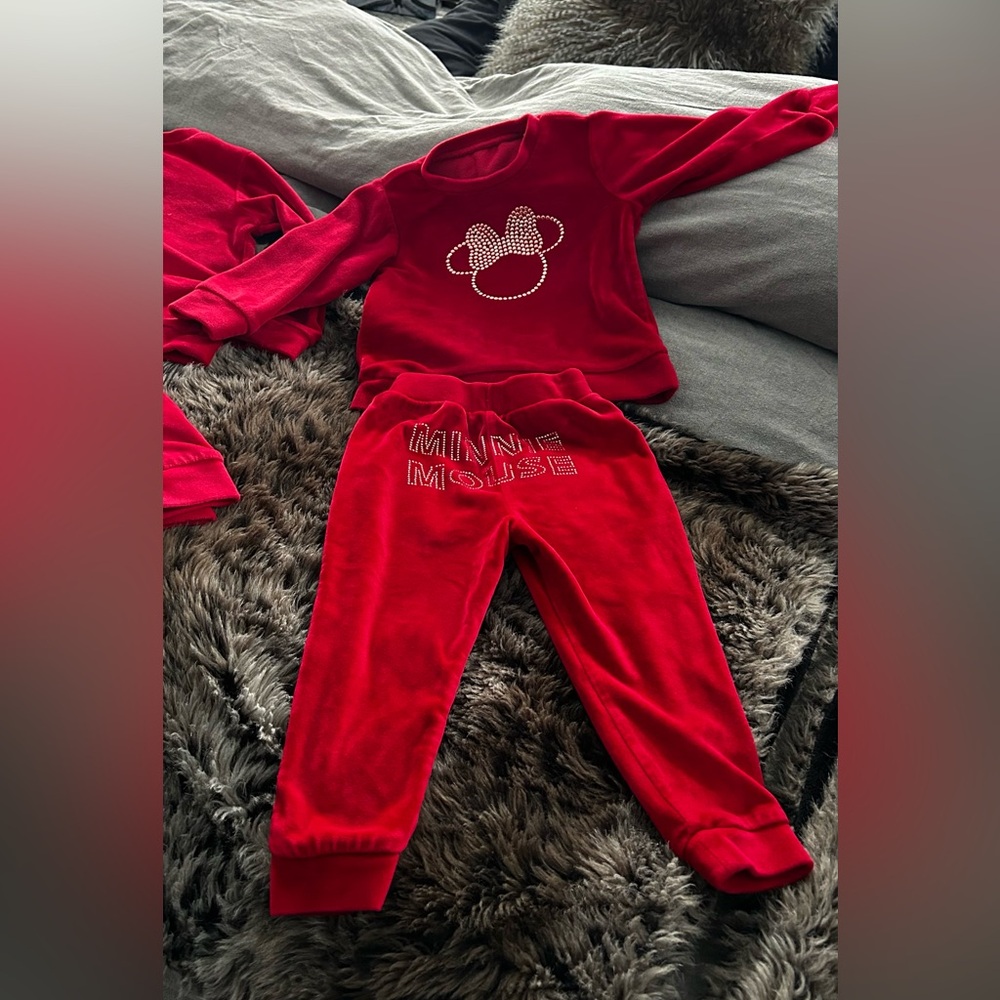 Red Minnie Mouse two piece red velour Set